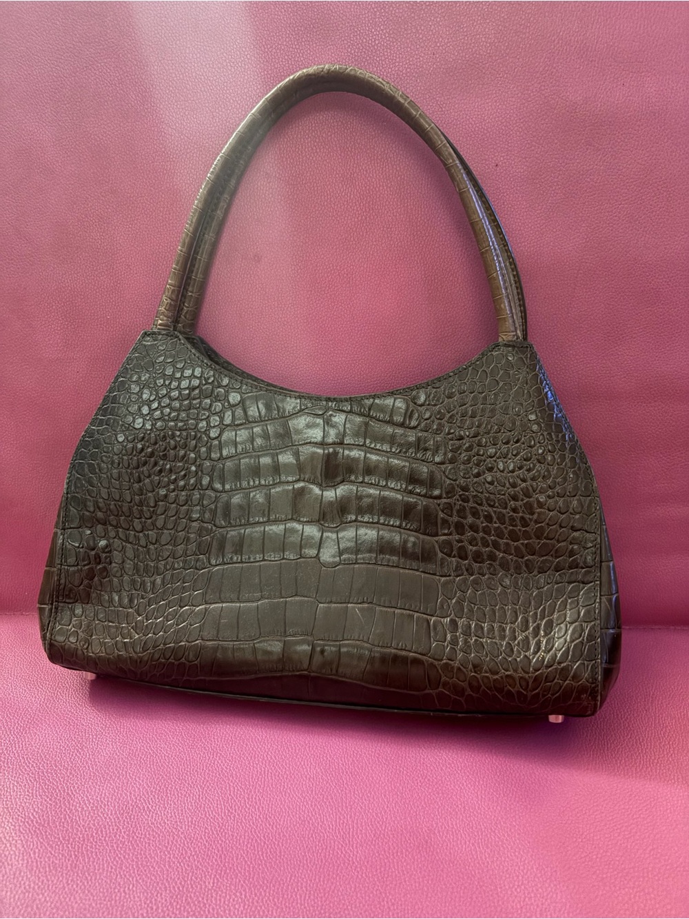 Classic Ann Taylor Brown Croc-Embossed Shoulder Bag